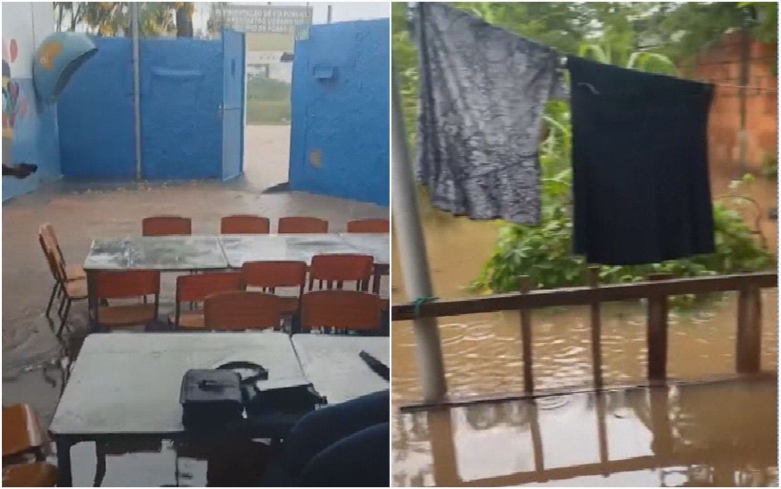Chuva alaga creche e casas em Posse; vídeo